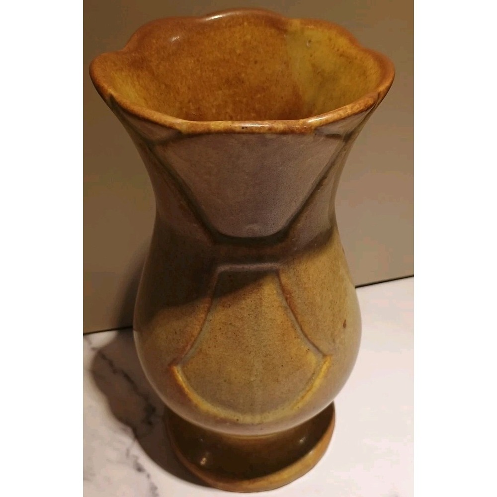 Vintage Brush McCoy Arts & Crafts Yellow Brown Glazed Vase Matte Finish